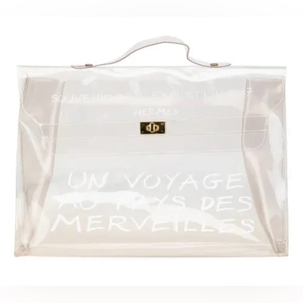 HERMES Vinyl Kelly Handbag Clear L'exposition 1997